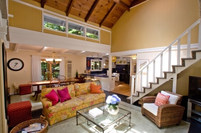 Soaring vaulted ceilings with skylights.