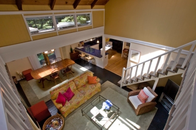 Looking down from the upstairs balcony.